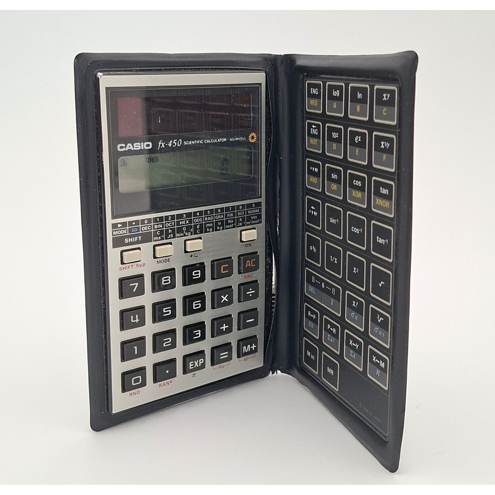 Vintage 1983 Casio fx-450 Solar Scientific Calculator Japan Folding Wallet Works